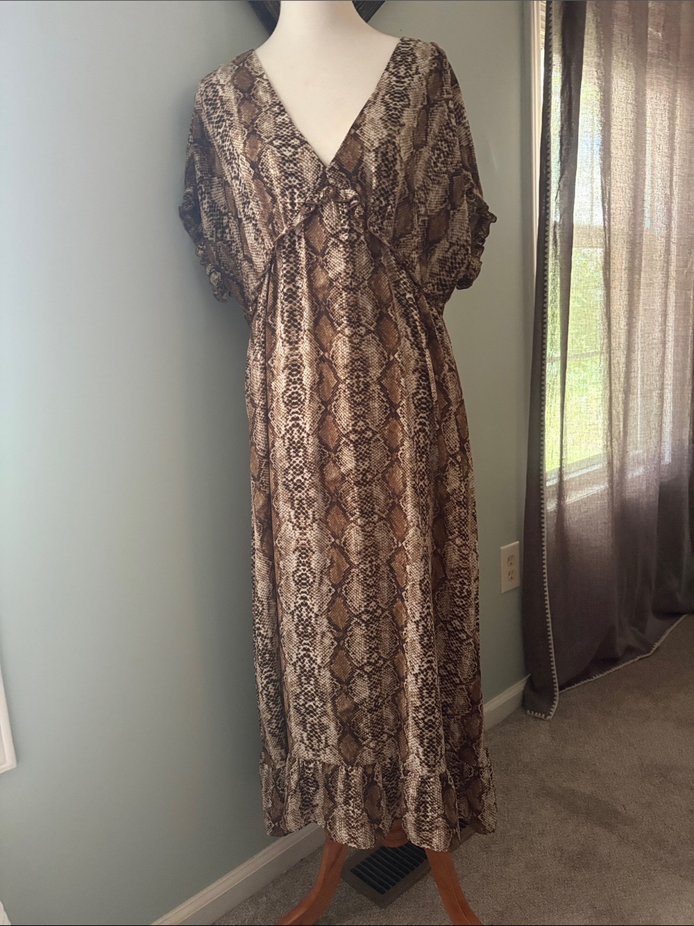 Emma & Michele Brown Snake-Print Maxi Dress